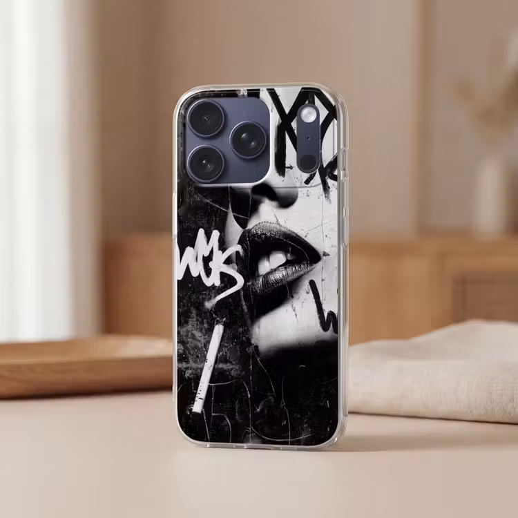 Gezicht - Mond - Graffiti - Zwart Telefoonhoesje iPhone 17 Pro klein -sfeer2
