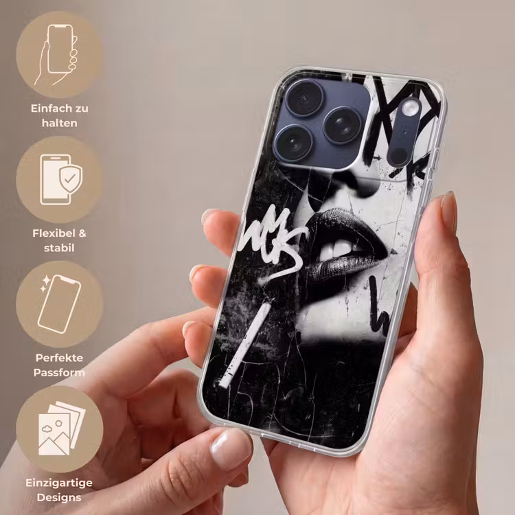 Gezicht - Mond - Graffiti - Zwart Telefoonhoesje iPhone 17 Pro klein -sfeer3_DE