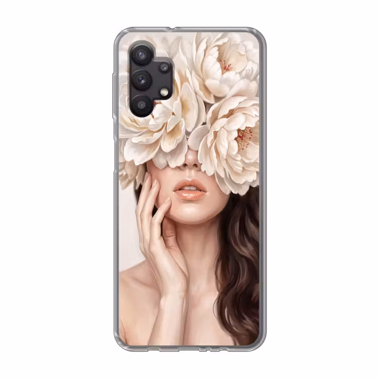 Gezicht - Pioenrozen - Crème Telefoonhoesje Samsung Galaxy A32 5G klein -3d