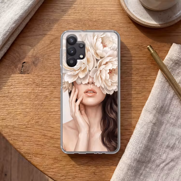Gezicht - Pioenrozen - Crème Telefoonhoesje Samsung Galaxy A32 5G klein -sfeer1