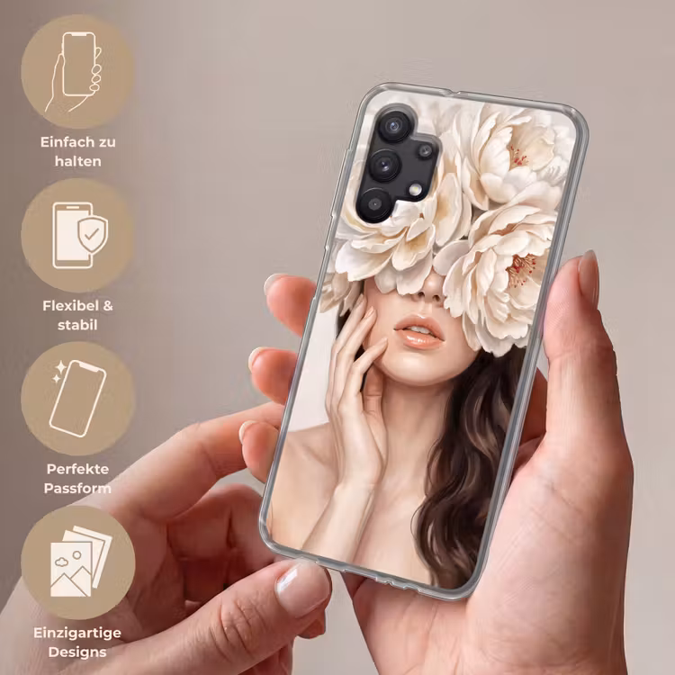 Gezicht - Pioenrozen - Crème Telefoonhoesje Samsung Galaxy A32 5G klein -sfeer3_DE