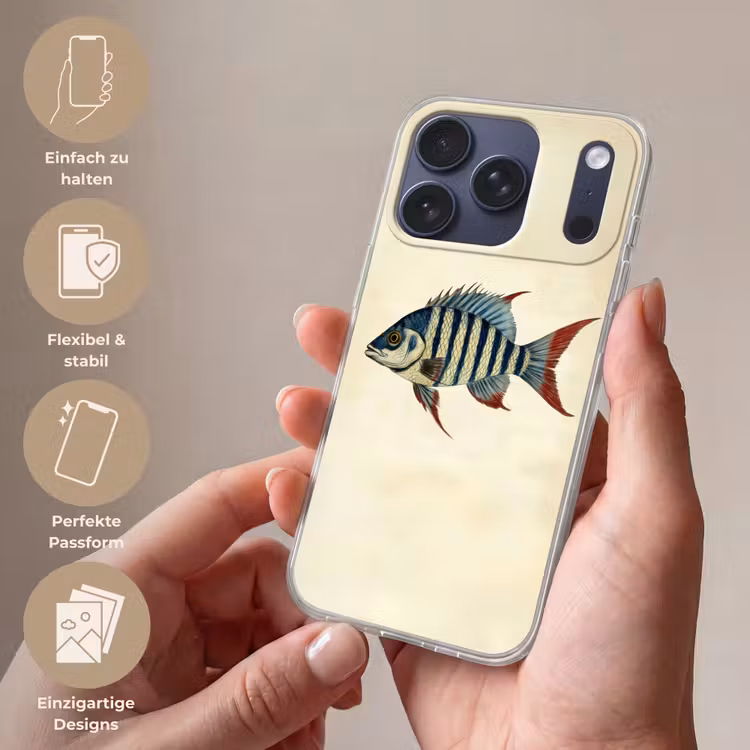 Gestreept - Donkerblauw - Rugvin - Vis Telefoonhoesje iPhone 17 Pro klein -sfeer3_DE