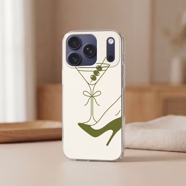 Drank - Martini - Hoge hak - Mode - Groen Telefoonhoesje iPhone 17 Pro klein -sfeer2