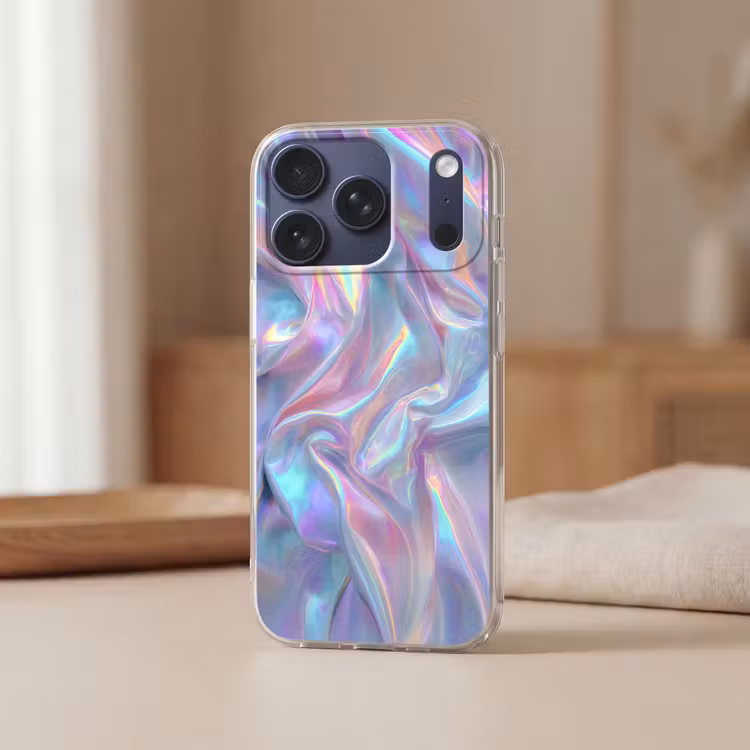 Golvend - Pasteltinten - Glanzend - Stof Telefoonhoesje iPhone 17 Pro klein -sfeer2