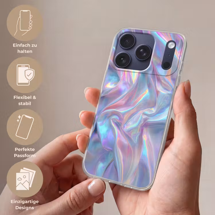 Golvend - Pasteltinten - Glanzend - Stof Telefoonhoesje iPhone 17 Pro klein -sfeer3_DE