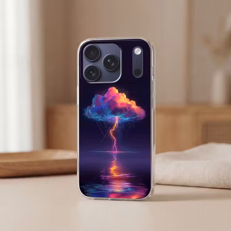 Donderwolk - Bliksemschicht - Licht - Blauw Telefoonhoesje iPhone 17 Pro klein -sfeer2