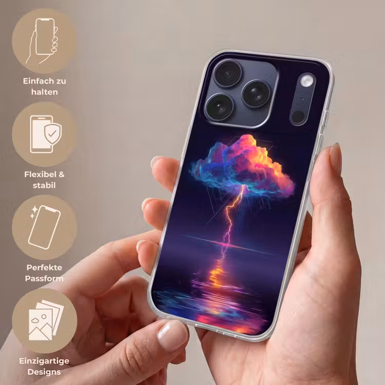 Donderwolk - Bliksemschicht - Licht - Blauw Telefoonhoesje iPhone 17 Pro klein -sfeer3_DE