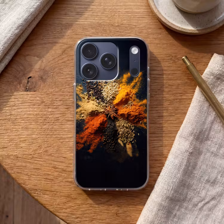 Specerijen - Explosie - Oranje Telefoonhoesje iPhone 17 Pro klein -sfeer1