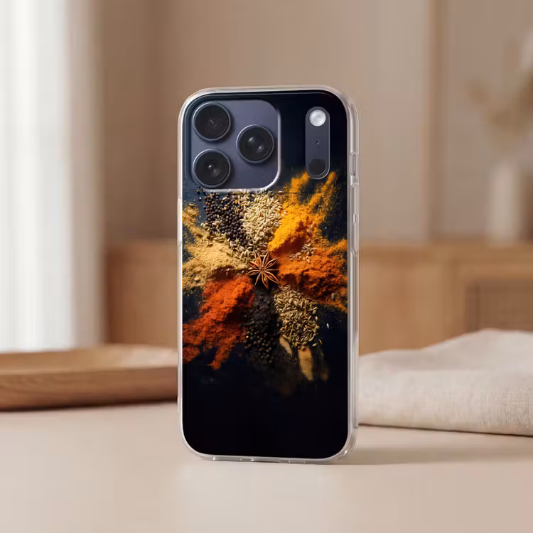 Specerijen - Explosie - Oranje Telefoonhoesje iPhone 17 Pro klein -sfeer2