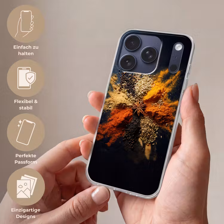 Specerijen - Explosie - Oranje Telefoonhoesje iPhone 17 Pro klein -sfeer3_DE