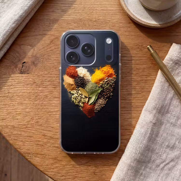 Specerijen - Mix - Hartvorm - Zwart Telefoonhoesje iPhone 17 Pro klein -sfeer1