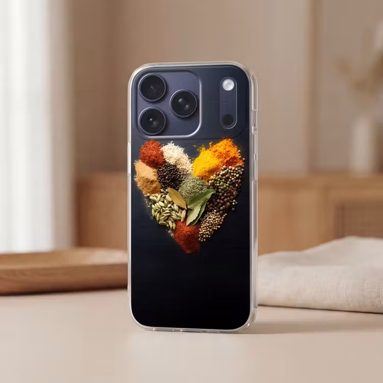 Specerijen - Mix - Hartvorm - Zwart Telefoonhoesje iPhone 17 Pro klein -sfeer2