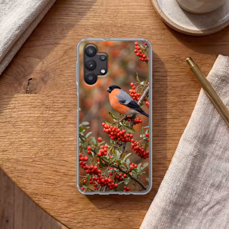 Goudvink - Bessen - Herfst - Natuur - Kleurrijk Telefoonhoesje Samsung Galaxy A32 5G klein -sfeer1