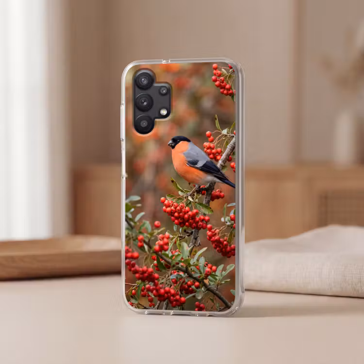 Goudvink - Bessen - Herfst - Natuur - Kleurrijk Telefoonhoesje Samsung Galaxy A32 5G klein -sfeer2