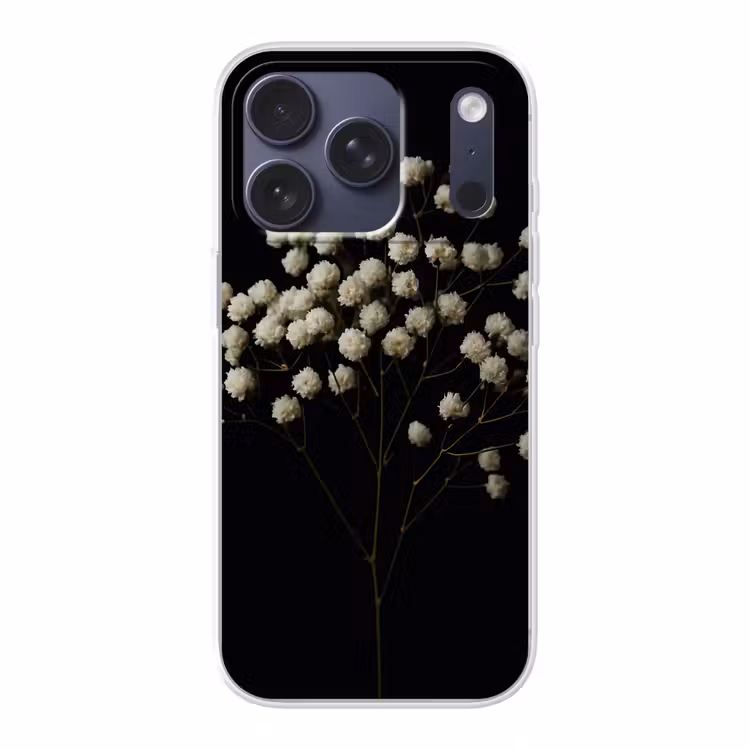 Gipskruid - Bloemetjes - Wit - Minimalistisch Telefoonhoesje iPhone 17 Pro klein -3d