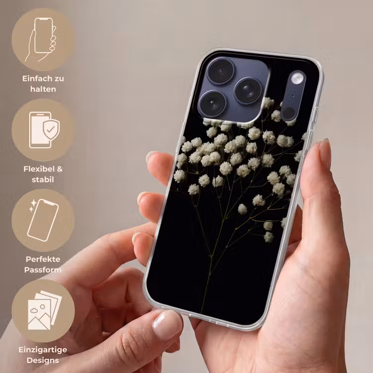 Gipskruid - Bloemetjes - Wit - Minimalistisch Telefoonhoesje iPhone 17 Pro klein -sfeer3_DE