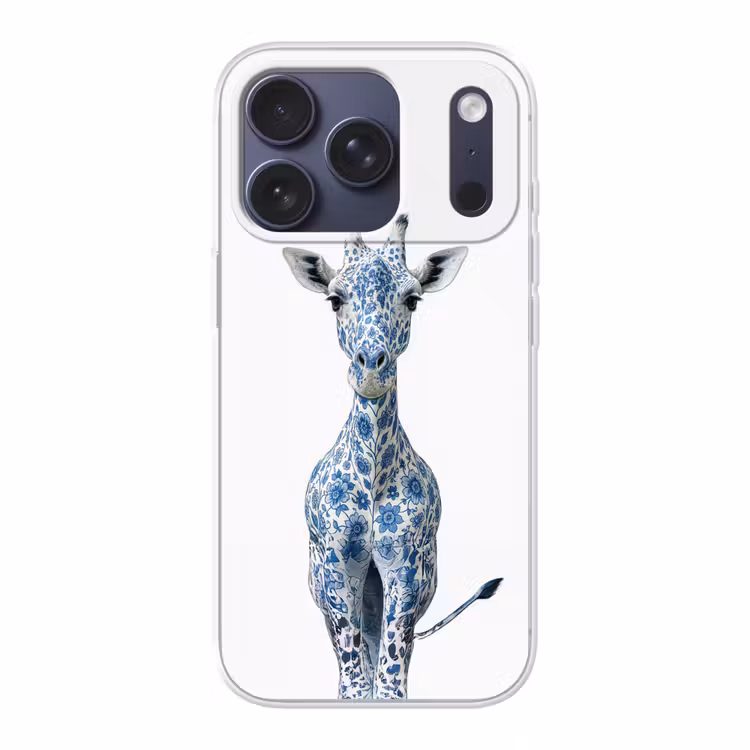 Giraffe - Delfts blauw - Dieren - Minimalistisch Telefoonhoesje iPhone 17 Pro klein -3d