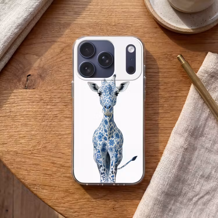 Giraffe - Delfts blauw - Dieren - Minimalistisch Telefoonhoesje iPhone 17 Pro klein -sfeer1