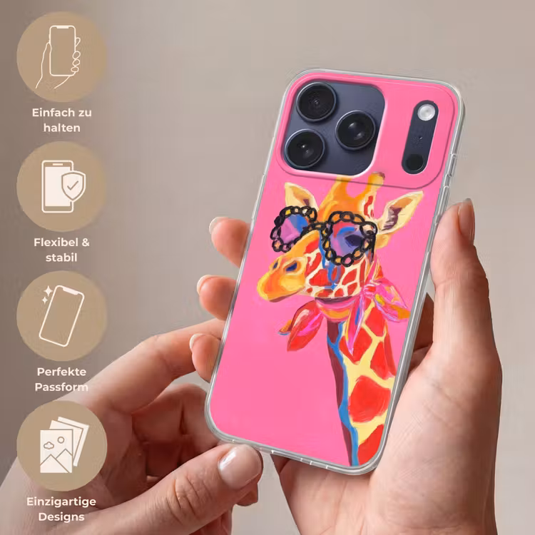 Giraf - Roze - Bril - Sjaal Telefoonhoesje iPhone 17 Pro klein -sfeer3_DE