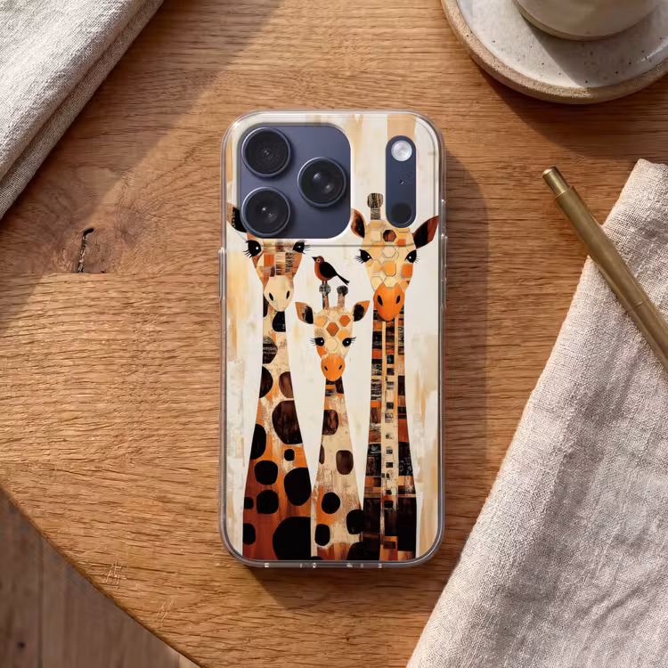 Giraffen - Cartoon - Crème Telefoonhoesje iPhone 17 Pro klein -sfeer1