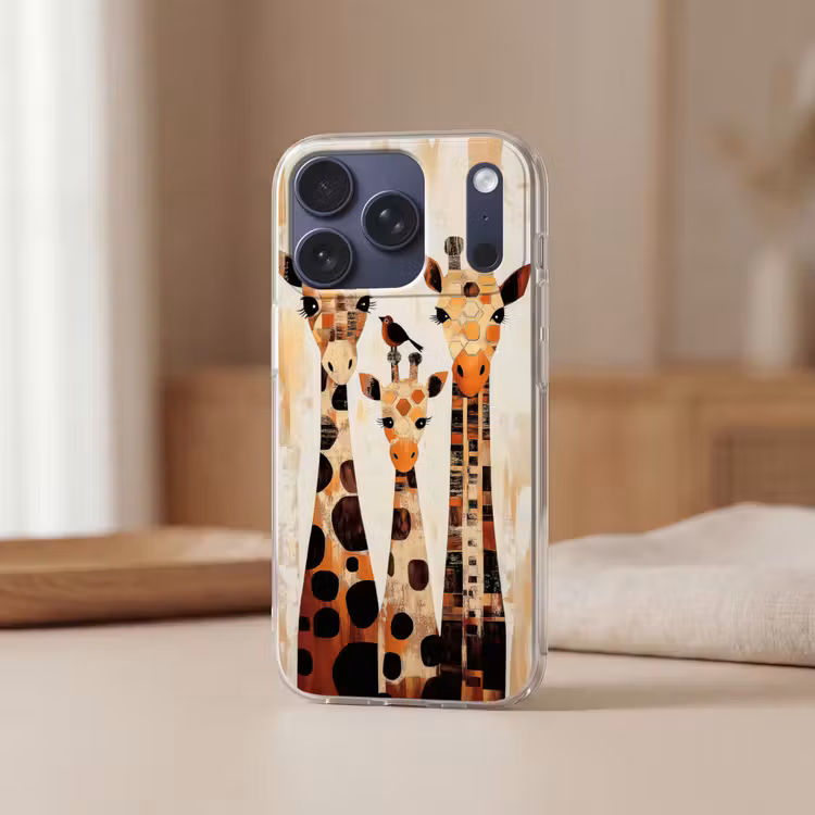 Giraffen - Cartoon - Crème Telefoonhoesje iPhone 17 Pro klein -sfeer2