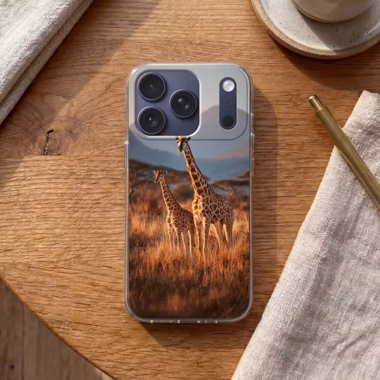 Giraffen - Hoog gras - Acaciabomen Telefoonhoesje iPhone 17 Pro klein -sfeer1