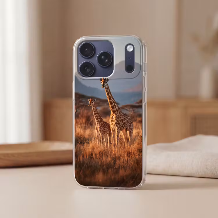 Giraffen - Hoog gras - Acaciabomen Telefoonhoesje iPhone 17 Pro klein -sfeer2