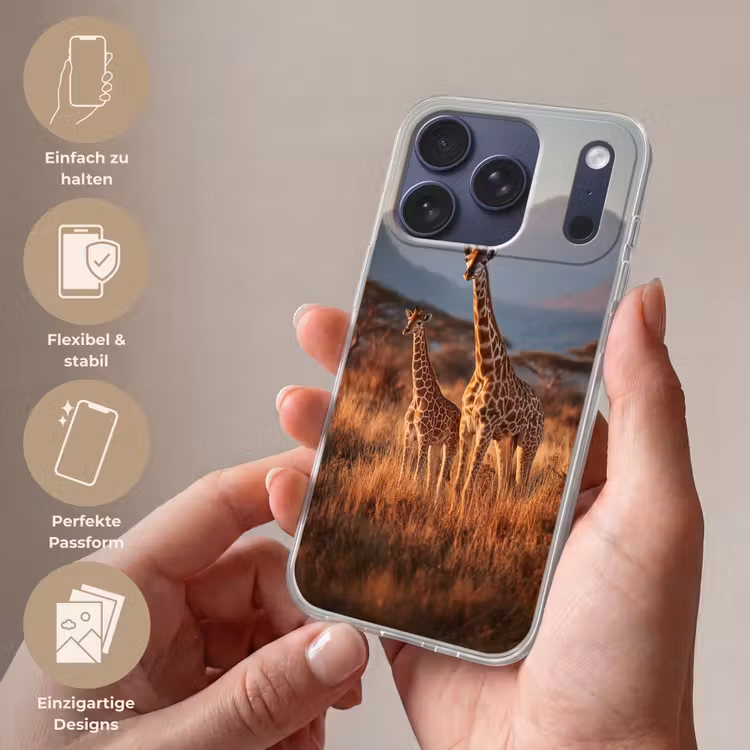 Giraffen - Hoog gras - Acaciabomen Telefoonhoesje iPhone 17 Pro klein -sfeer3_DE