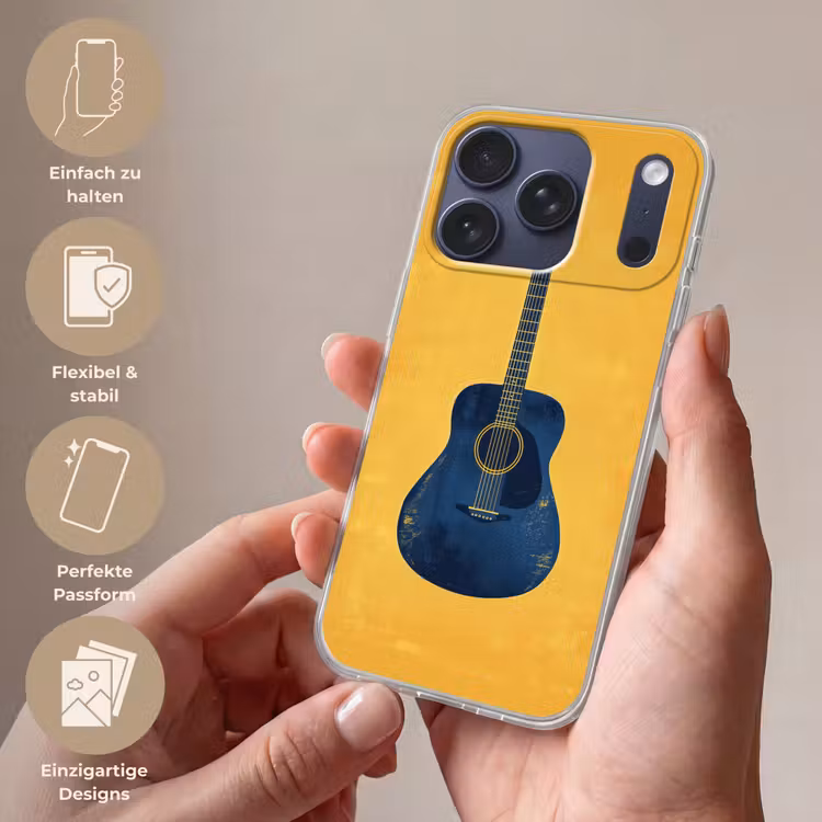 Gitaar - Akoestisch - Geel - Minimalistisch Telefoonhoesje iPhone 17 Pro klein -sfeer3_DE