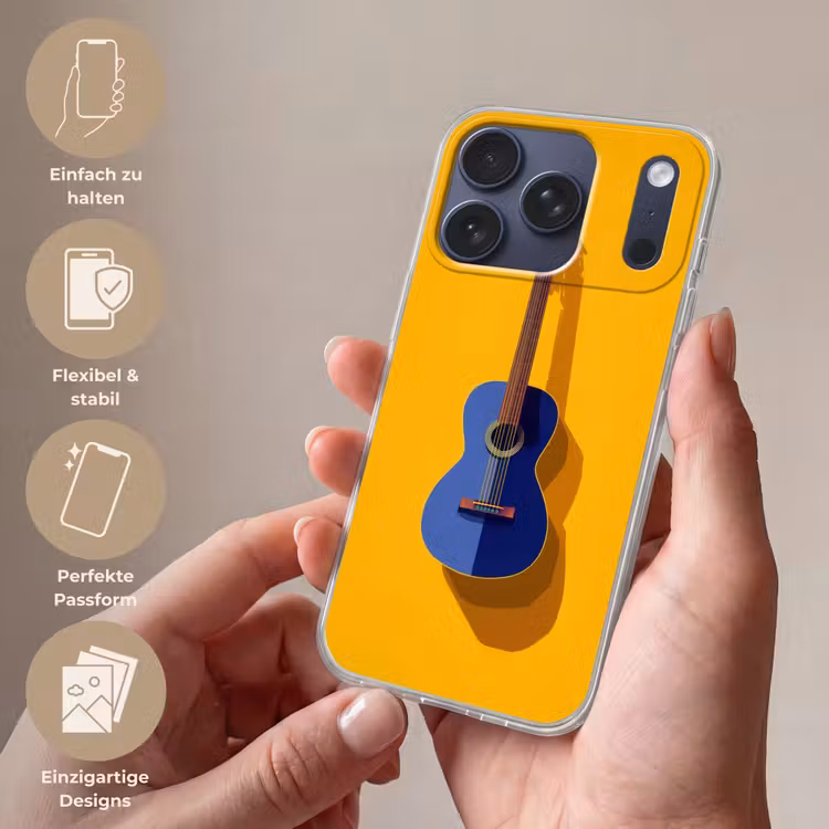 Gitaar - Akoestisch - Minimalistisch - Geel Telefoonhoesje iPhone 17 Pro klein -sfeer3_DE