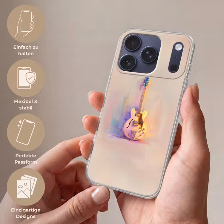 Gitaar - Pastel - Schilderachtig Telefoonhoesje iPhone 17 Pro klein -sfeer3_DE