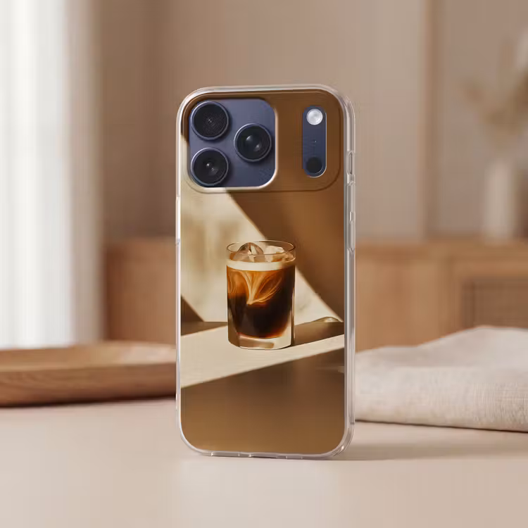 Glas - Ijskoffie - Schaduw - Bruin Telefoonhoesje iPhone 17 Pro klein -sfeer2