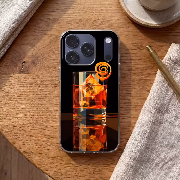 Glas - Ijsblokjes - Drinken - Bruin Telefoonhoesje iPhone 17 Pro klein -sfeer1