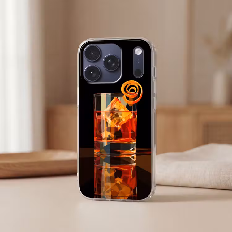 Glas - Ijsblokjes - Drinken - Bruin Telefoonhoesje iPhone 17 Pro klein -sfeer2