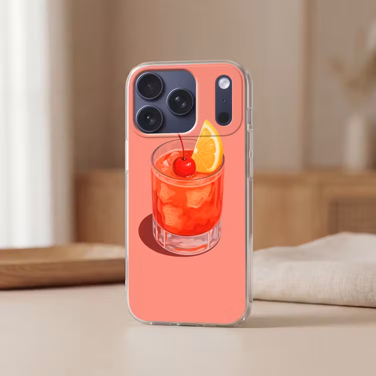 Glas - Ijsblokjes - Citroen - Kers Telefoonhoesje iPhone 17 Pro klein -sfeer2