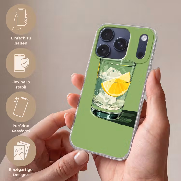 Glas - Citroen - Ijsblokjes - Groen Telefoonhoesje iPhone 17 Pro klein -sfeer3_DE