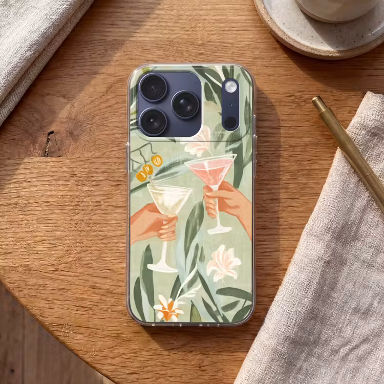 Glazen - Proosten - Bladeren - Groen Telefoonhoesje iPhone 17 Pro klein -sfeer1