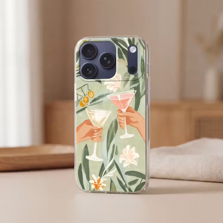 Glazen - Proosten - Bladeren - Groen Telefoonhoesje iPhone 17 Pro klein -sfeer2