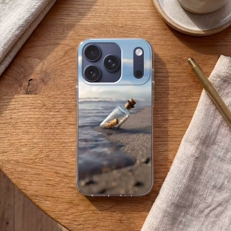 Glazenfles - Post - Zee - Zand Telefoonhoesje iPhone 17 Pro klein -sfeer1