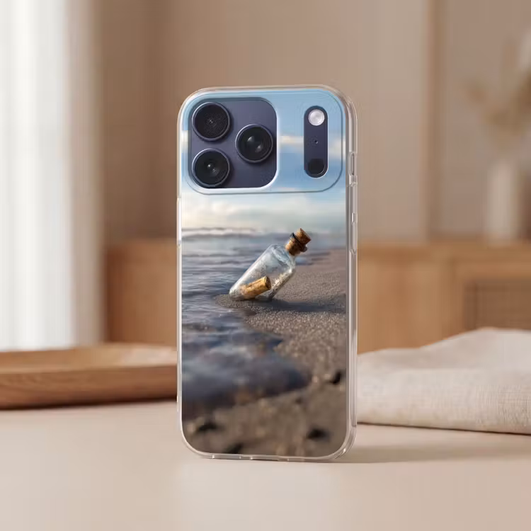 Glazenfles - Post - Zee - Zand Telefoonhoesje iPhone 17 Pro klein -sfeer2