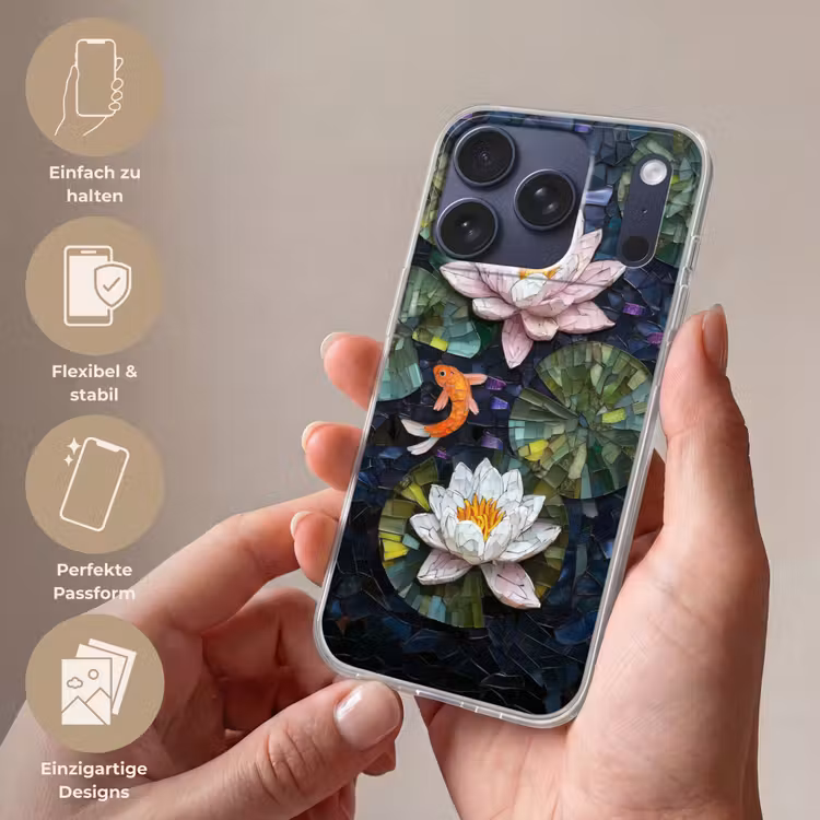 Glasstukjes - Leliebladeren - Vis - Oranje Telefoonhoesje iPhone 17 Pro klein -sfeer3_DE
