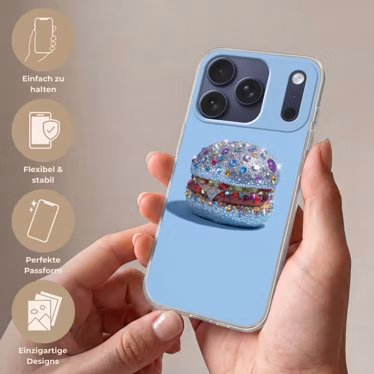Glitters - Hamburger - Blauw Telefoonhoesje iPhone 17 Pro klein -sfeer3_DE