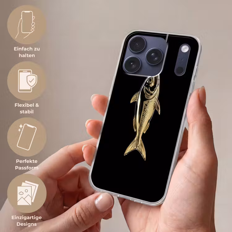 Goud - Vis - Haak - Zwart Telefoonhoesje iPhone 17 Pro klein -sfeer3_DE