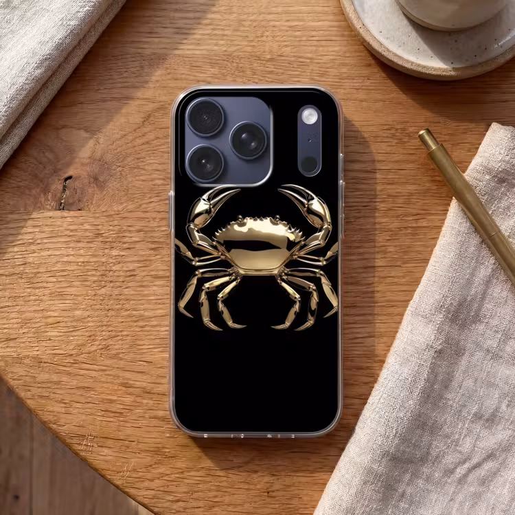 Goud - Krab - Dieren - Zwart Telefoonhoesje iPhone 17 Pro klein -sfeer1