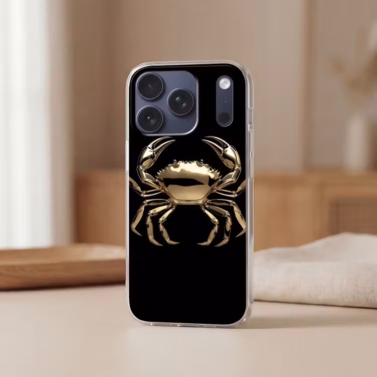Goud - Krab - Dieren - Zwart Telefoonhoesje iPhone 17 Pro klein -sfeer2