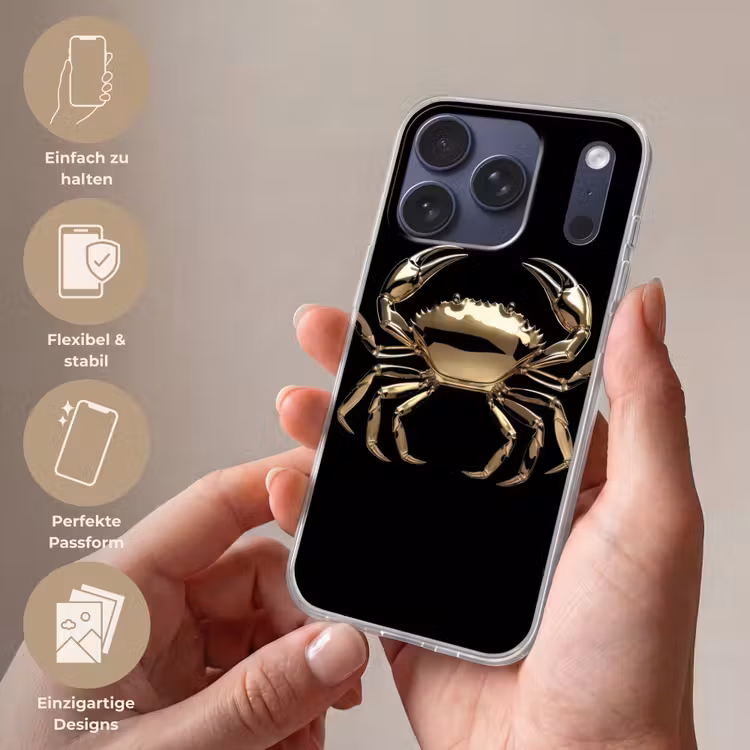 Goud - Krab - Dieren - Zwart Telefoonhoesje iPhone 17 Pro klein -sfeer3_DE