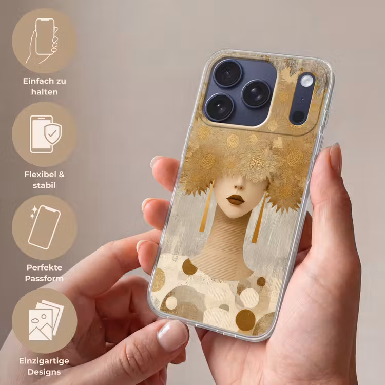 Goud - Portret - Vrouw Telefoonhoesje iPhone 17 Pro klein -sfeer3_DE