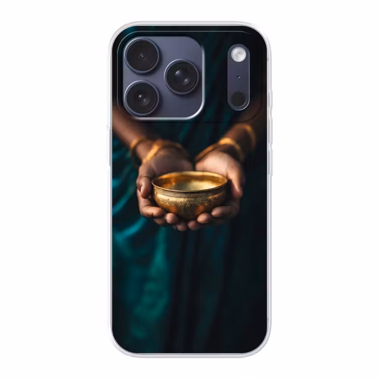 Goud - Kom - Blauw Telefoonhoesje iPhone 17 Pro klein -3d