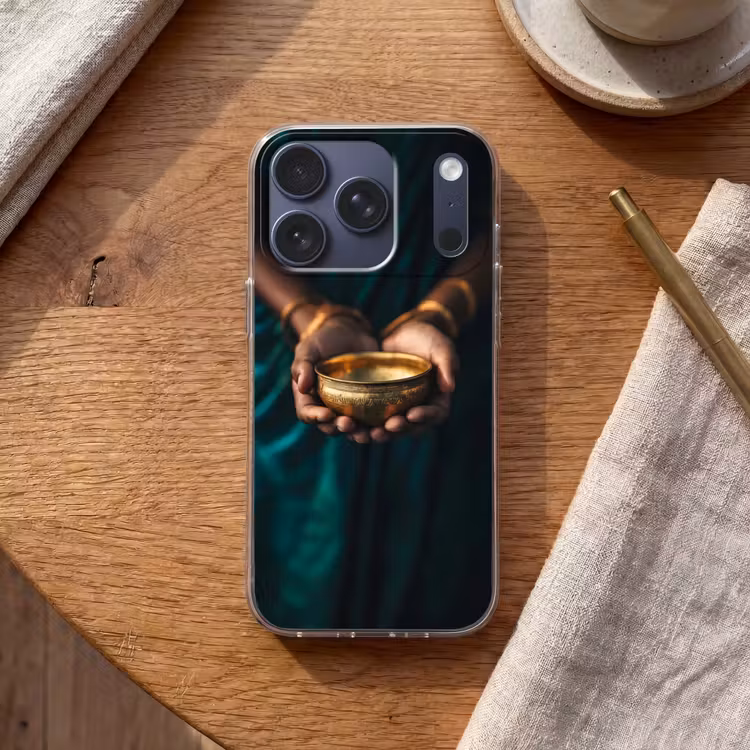 Goud - Kom - Blauw Telefoonhoesje iPhone 17 Pro klein -sfeer1