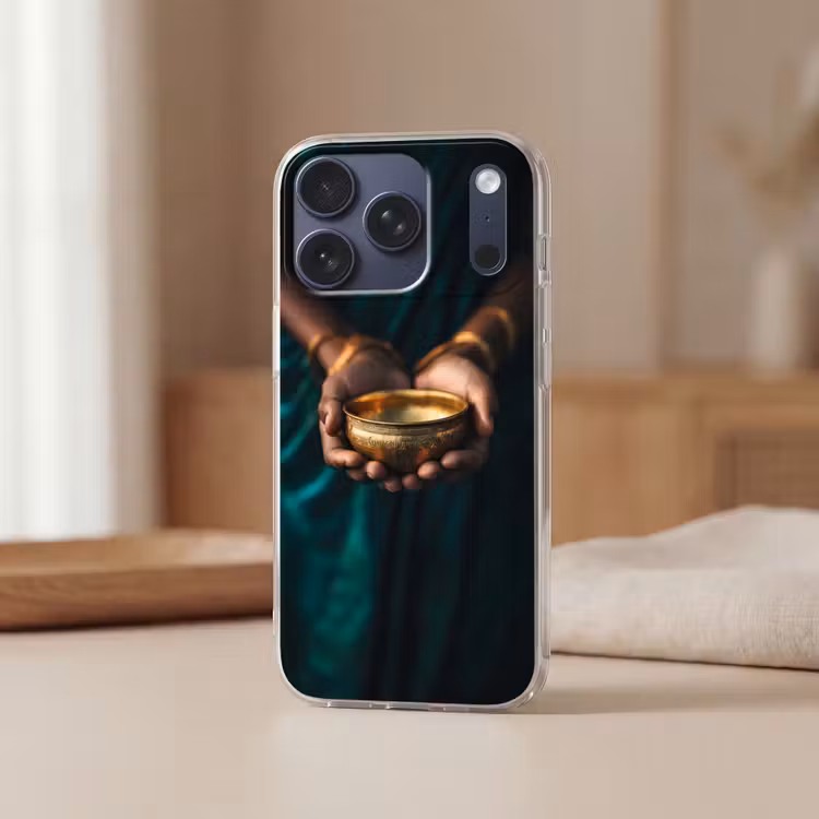 Goud - Kom - Blauw Telefoonhoesje iPhone 17 Pro klein -sfeer2